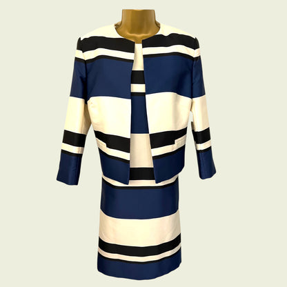 Linea Navy, Ivory & Black Colour Block Dress Jacket Suit UK 12 EU 40 US 8