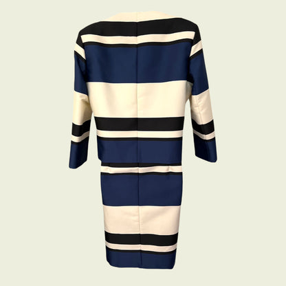 Linea Navy, Ivory & Black Colour Block Dress Jacket Suit UK 12 EU 40 US 8