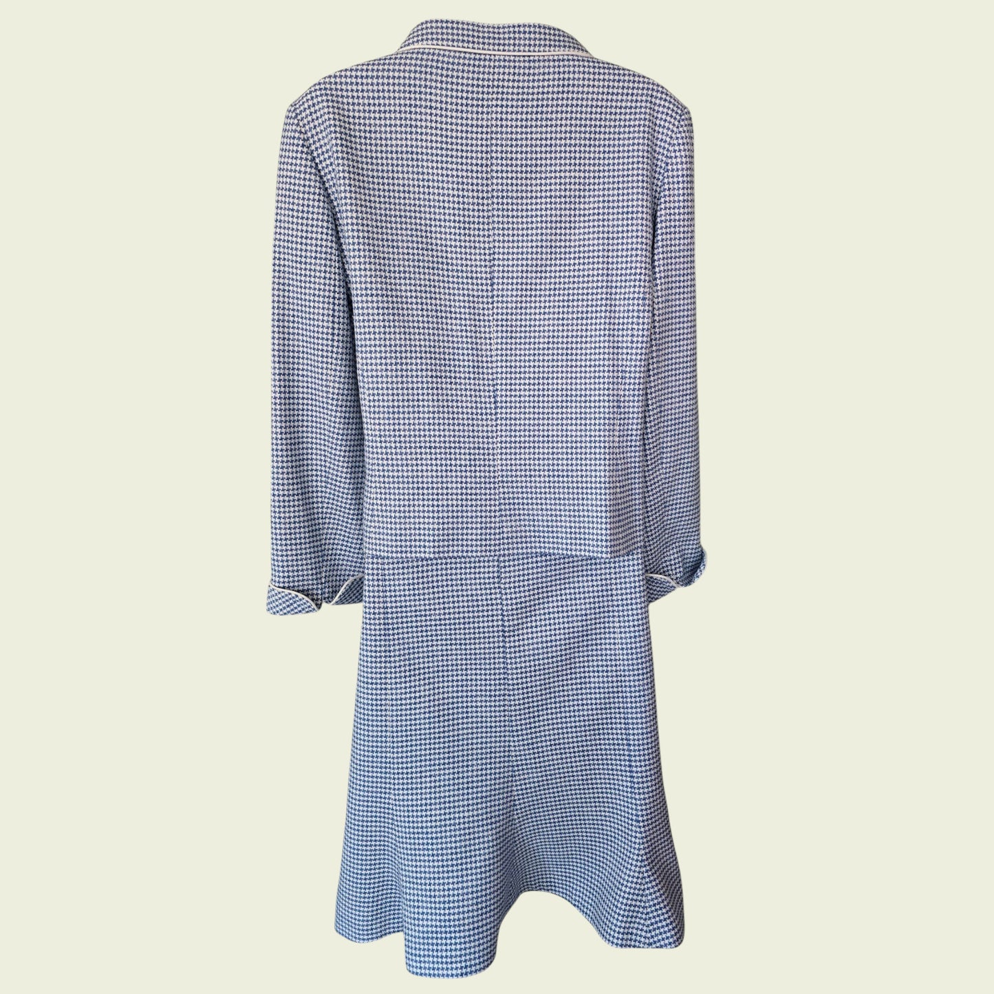 Blue checkered suit on a beige background