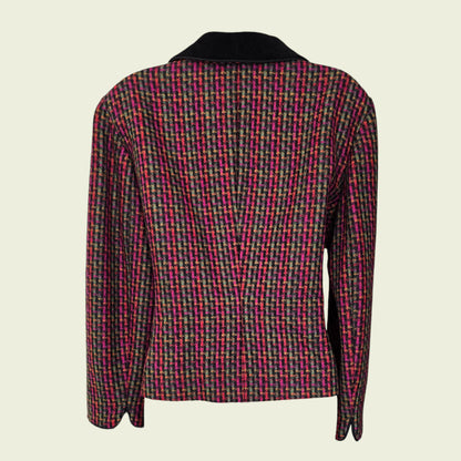 Multicolored patterned jacket on a beige background