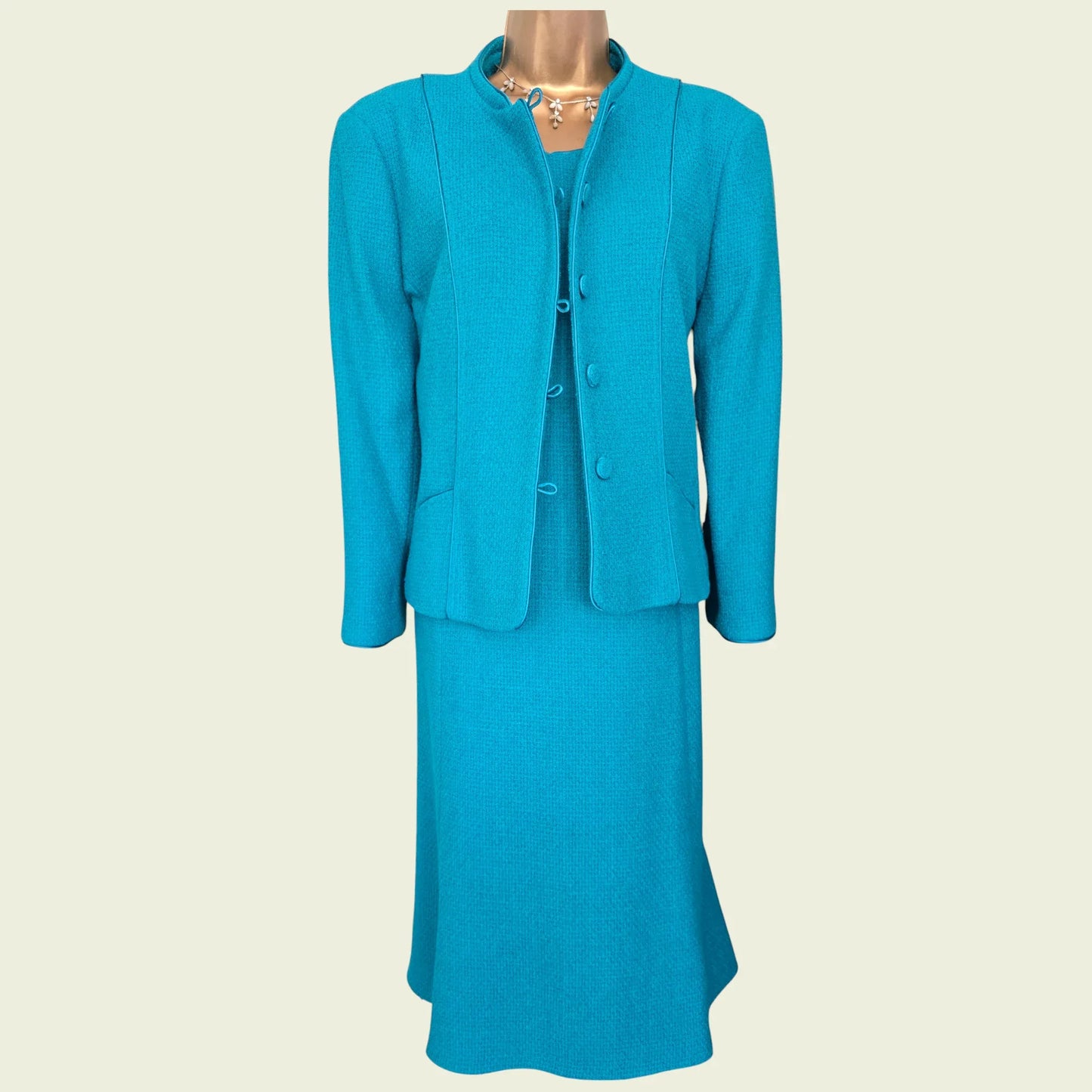 Caroline Charles Vintage Turquoise Blue Dress And Jacket UK 16/18 US 12/14 EU 44/46 - Timelessfashions