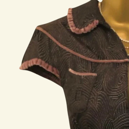 S'Nob by Sans Noblesse Brown & Dusky Pink Velvet Dress UK 12/14 US 8/10 EU 40/42 - Timelessfashions