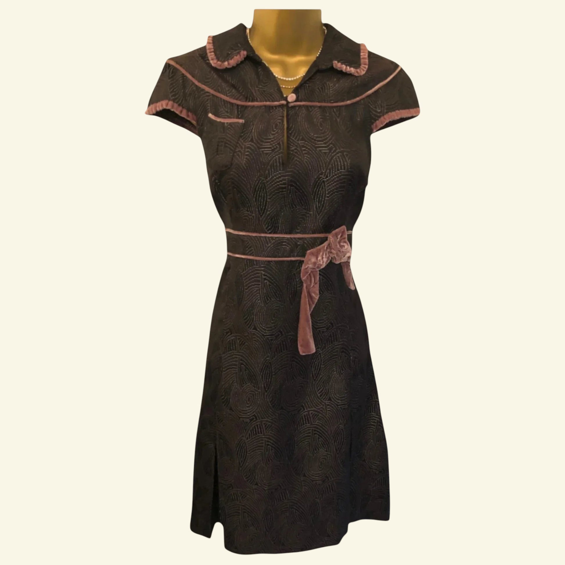 S'Nob by Sans Noblesse Brown & Dusky Pink Velvet Dress UK 12/14 US 8/10 EU 40/42 - Timelessfashions