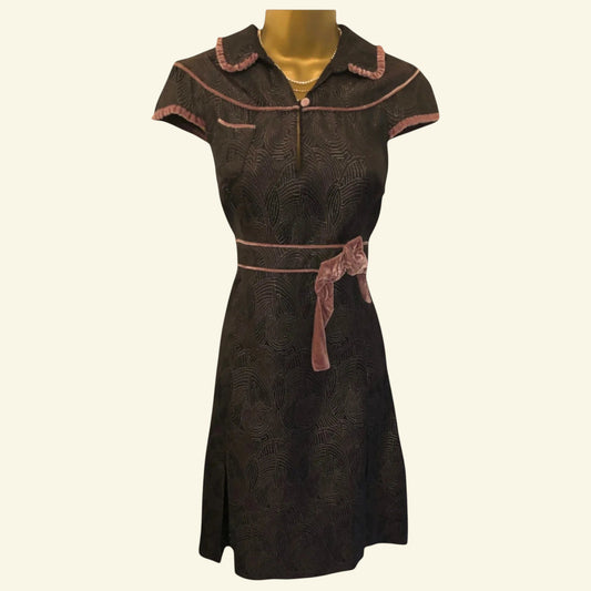 S'Nob by Sans Noblesse Brown & Dusky Pink Velvet Dress UK 12/14 US 8/10 EU 40/42 - Timelessfashions