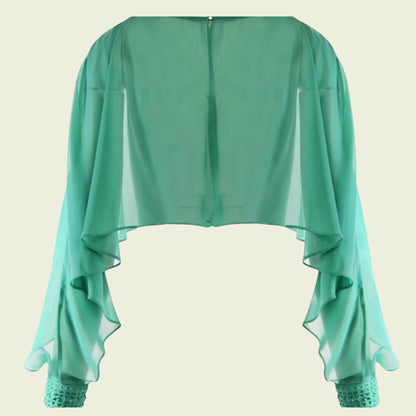 Michaela Louisa Green Cropped Chiffon Cape One Size - Timelessfashions