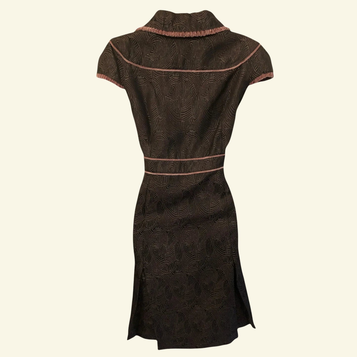 S'Nob by Sans Noblesse Brown & Dusky Pink Velvet Dress UK 12/14 US 8/10 EU 40/42 - Timelessfashions