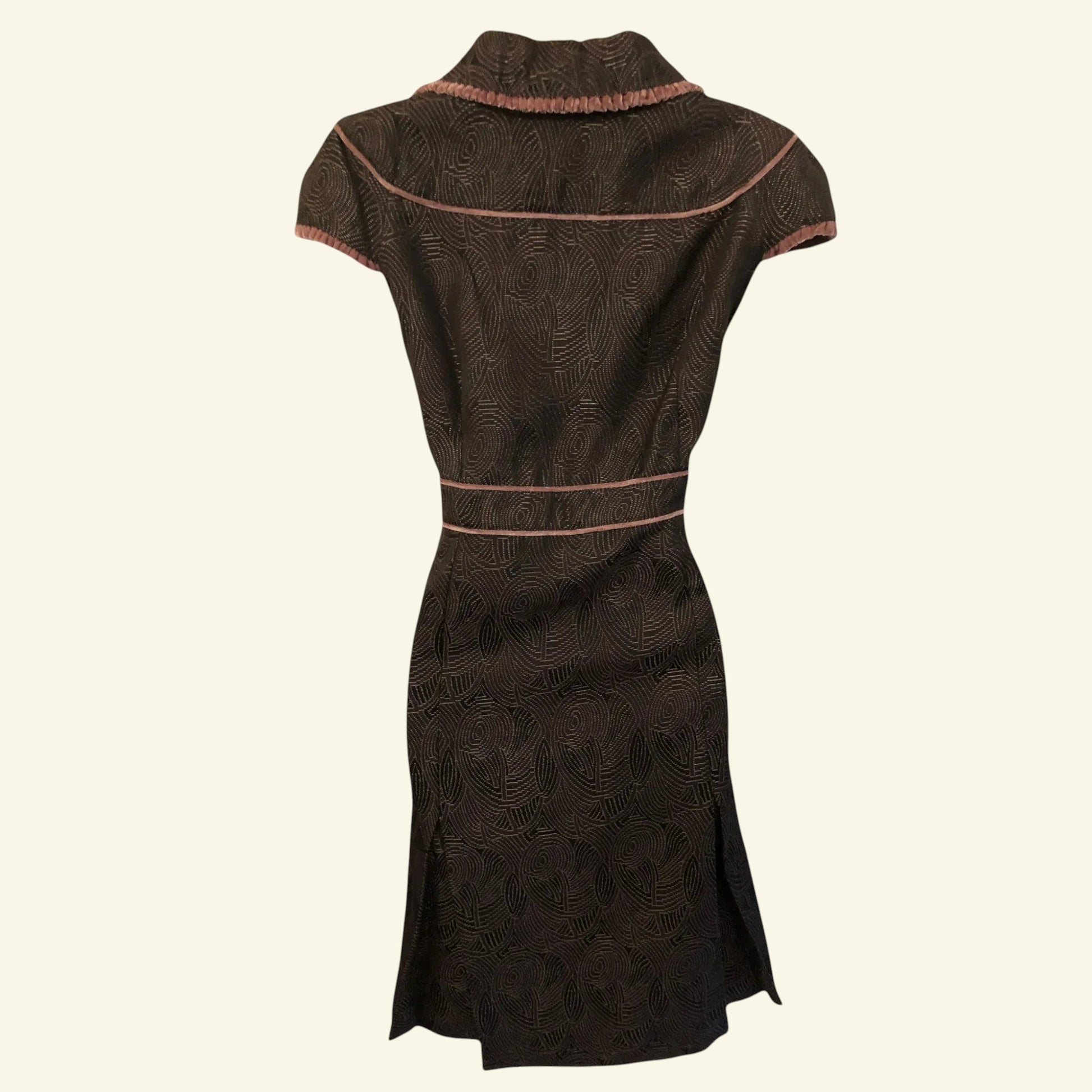 S'Nob by Sans Noblesse Brown & Dusky Pink Velvet Dress UK 12/14 US 8/10 EU 40/42 - Timelessfashions