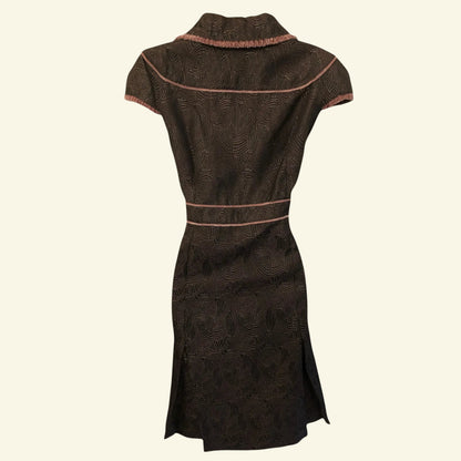 S'Nob by Sans Noblesse Brown & Dusky Pink Velvet Dress UK 12/14 US 8/10 EU 40/42 - Timelessfashions