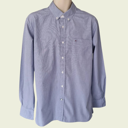 Tommy Hilfiger Men's Blue Check Long Sleeve Oxford Shirt 16 ½ - Timelessfashions