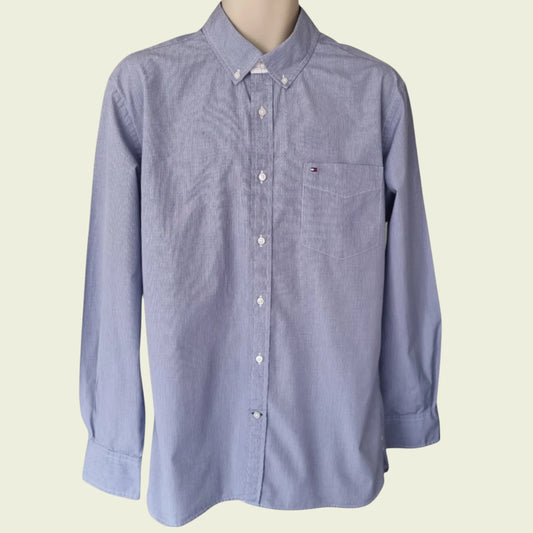 Tommy Hilfiger Men's Blue Check Long Sleeve Oxford Shirt 16 ½ - Timelessfashions