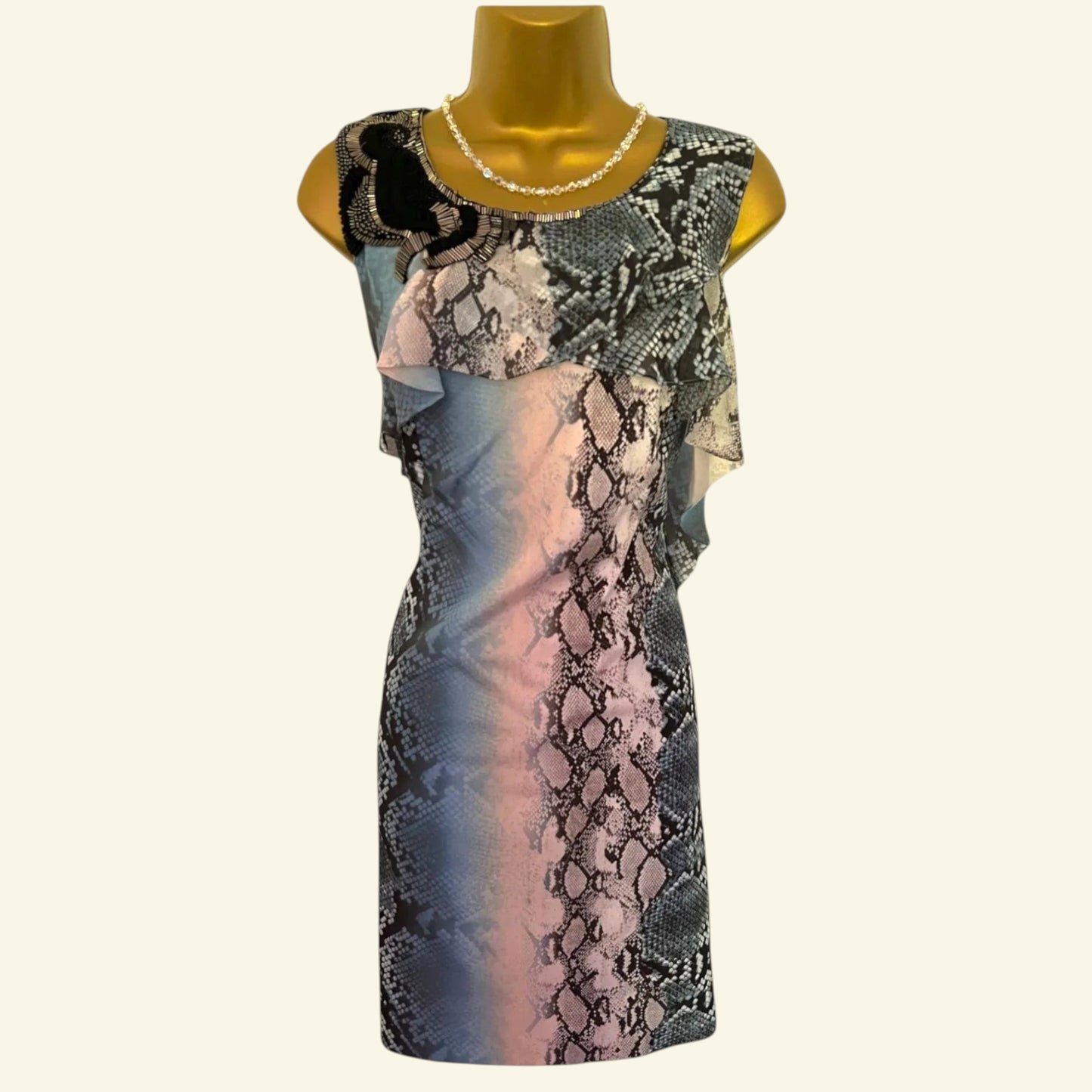 Karen Millen, Snake Print, Silk Embellished Dress UK 12 US 8 EU 40 - Timelessfashions