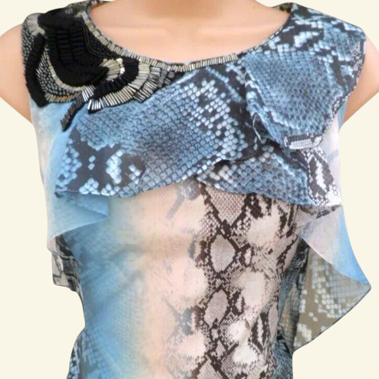 Karen Millen, Snake Print, Silk Embellished Dress UK 12 US 8 EU 40 - Timelessfashions