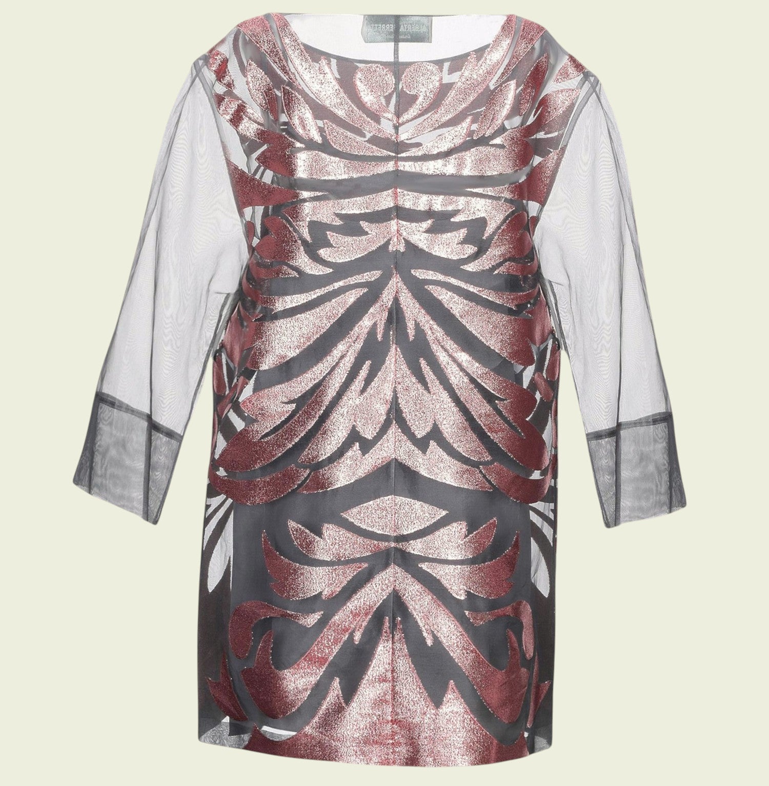 Dress with a red and black pattern on a beige background