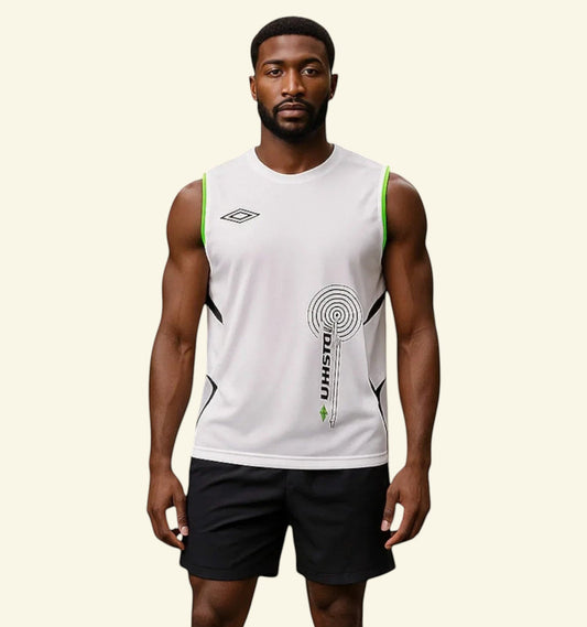 Umbro Men's White Super branded sports T-shirt with contrasting inserts UK M - Timelessfashions