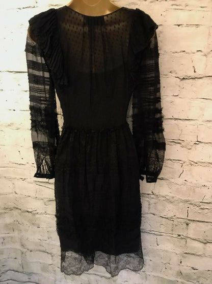 Derek Lam Black Long Sleeve Silk & Lace Dress UK 10 US 6 EU 38 Timeless Fashions