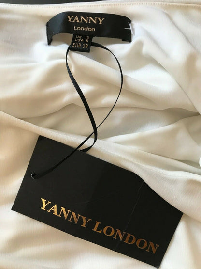 Yanny London White, Patrice, Cap Sleeve Dress UK 10 US 6 EU 38 Timeless Fashions