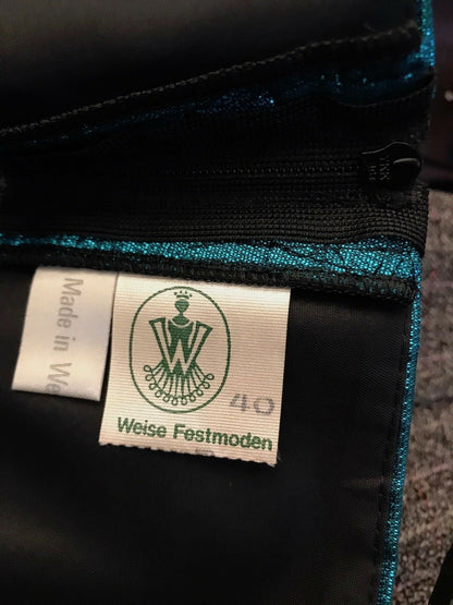 Weise Festmoden Women's Vintage Turquoise & Black Velvet Dress UK 12 US 8 EU 40 Timeless Fashions