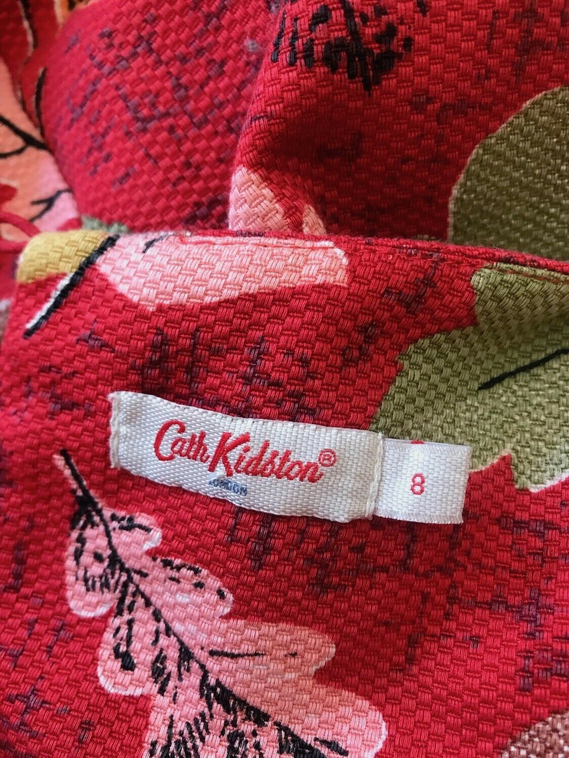 Cath Kidston Women's Red Leaf Print Cotton Dress UK 8 US 4 EU 36 Timeless Fashions