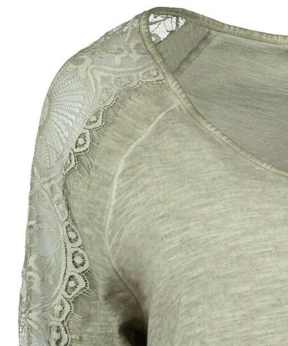 Pomodoro Khaki V-Neck Lace Top UK 18/20 US 14/16 EU 46/48 Timeless Fashions