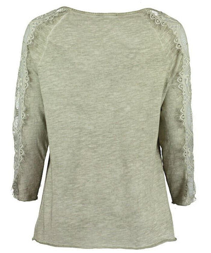 Pomodoro Khaki V-Neck Lace Top UK 18/20 US 14/16 EU 46/48 Timeless Fashions