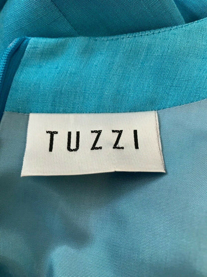 Tuzzi Long Turquoise Blue Linen & Organza Dress UK 10 Timeless Fashions