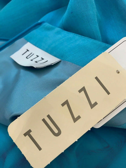 Tuzzi Long Turquoise Blue Linen & Organza Dress UK 10 Timeless Fashions