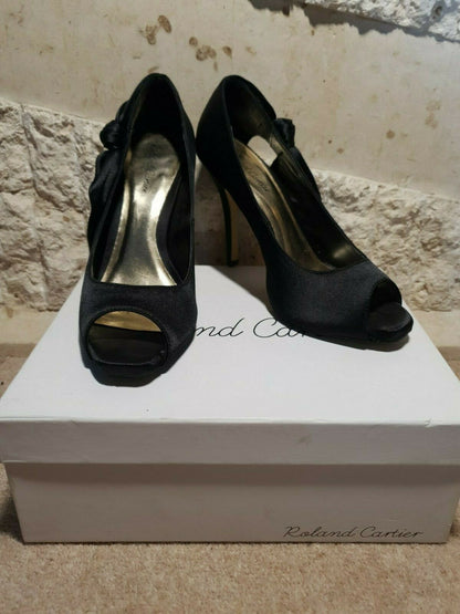 Roland Cartier Women's Black Satin Peep Toe Court Shoes UK 5 Timeless Fashions