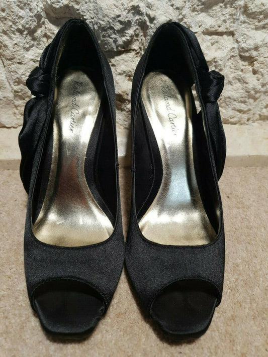 Roland Cartier Women's Black Satin Peep Toe Court Shoes UK 5 Timeless Fashions
