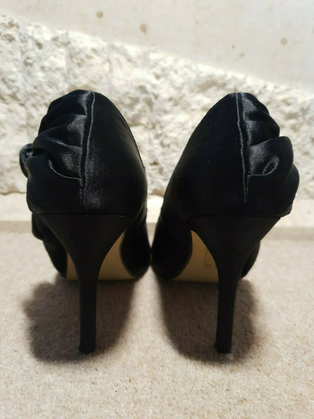 Roland Cartier Women's Black Satin Peep Toe Court Shoes UK 5 Timeless Fashions