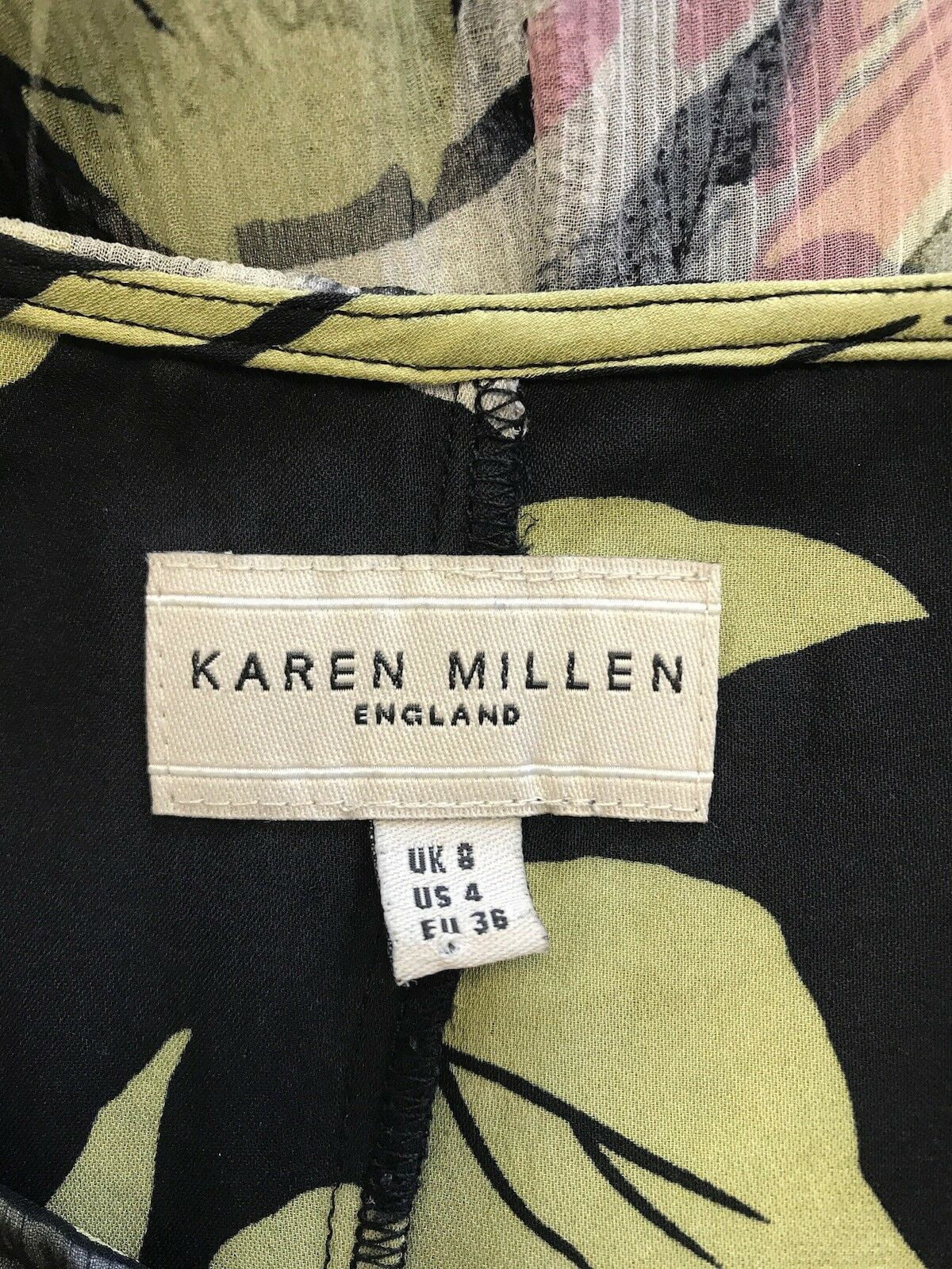 Karen Millen Women's Black Green & Pink Floral Silk Skirt UK 8 US 4 EU 36 Timeless Fashions