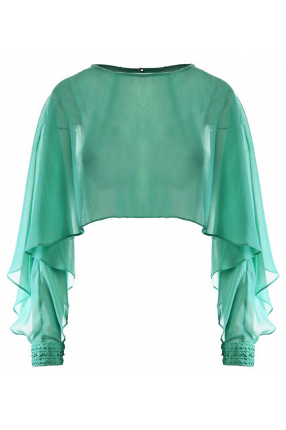 Michaela Louisa Green Cropped Chiffon Cape One Size Timeless Fashions
