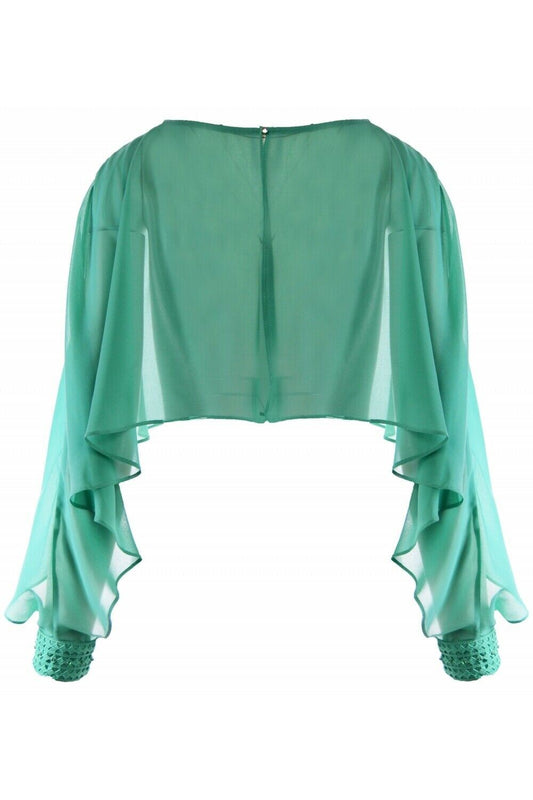 Michaela Louisa Green Cropped Chiffon Cape One Size Timeless Fashions