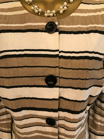 Viyella Mocha, Cream & Black Linen Mix Box Jacket UK 12 US 8 EU 40 Timeless Fashions