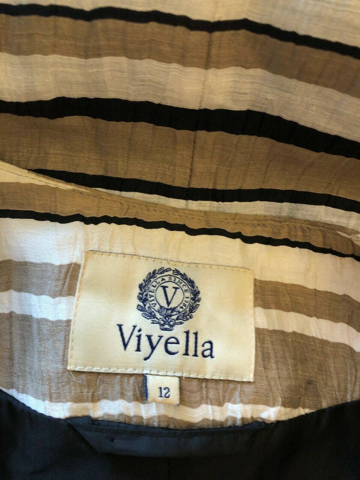 Viyella Mocha, Cream & Black Linen Mix Box Jacket UK 12 US 8 EU 40 Timeless Fashions