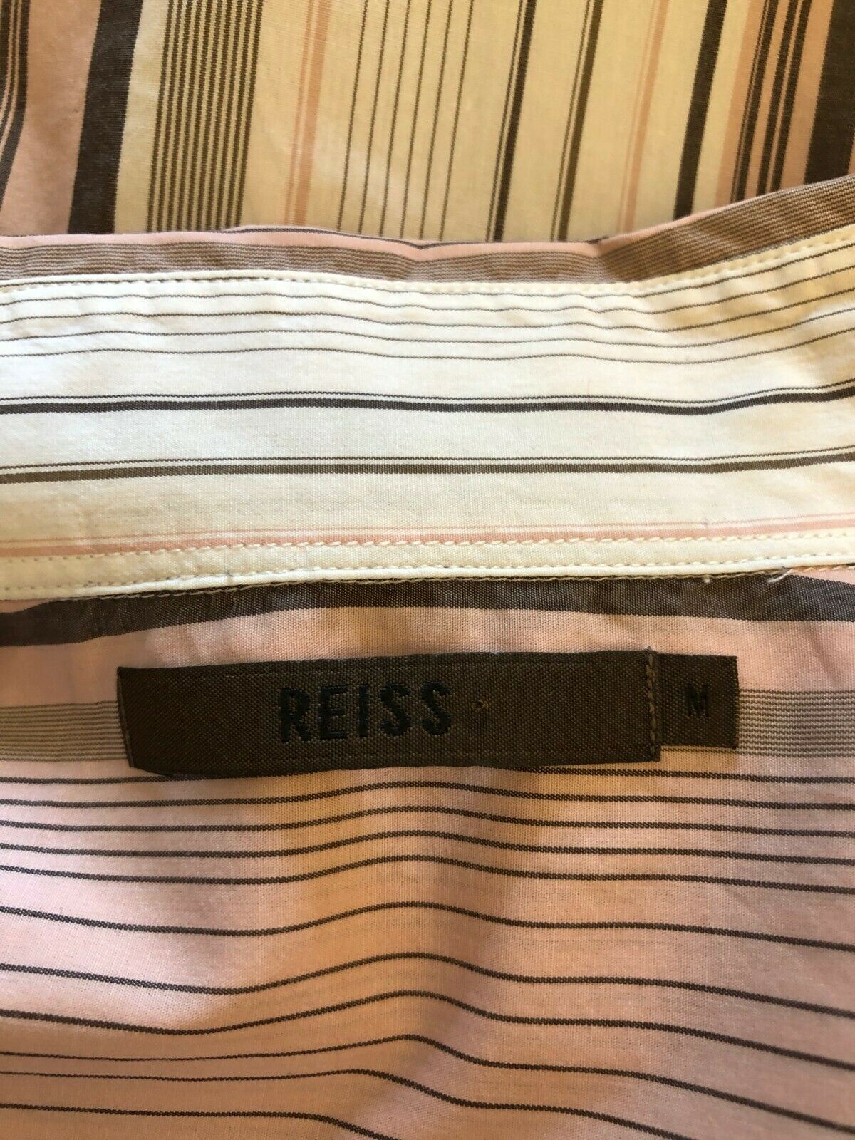 Reiss Men's Pink & White Striped Cotton Formal Shirt, Double Cuffs Size M chest 42" Neck 17" Timeless Fashions