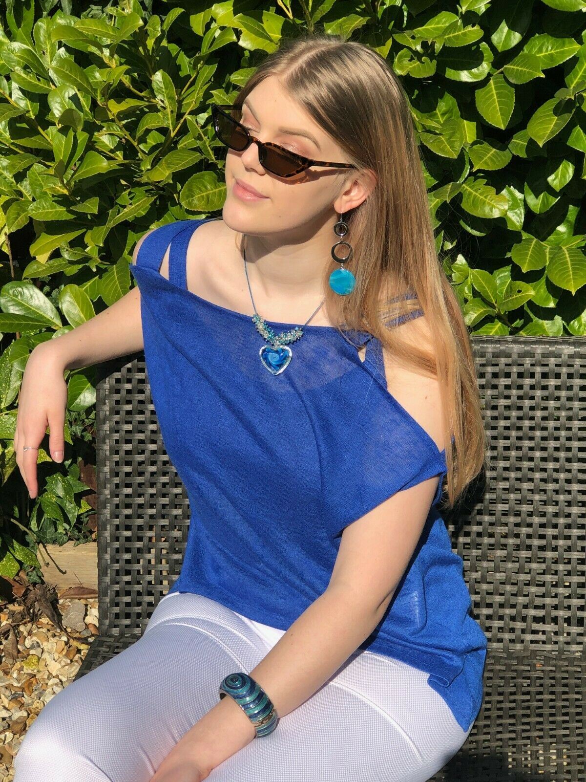 Marble Blue Cold Shoulder Fine Knit Double Layer Top UK 16 US 12 EU 44 RRP £55.00 Timeless Fashions