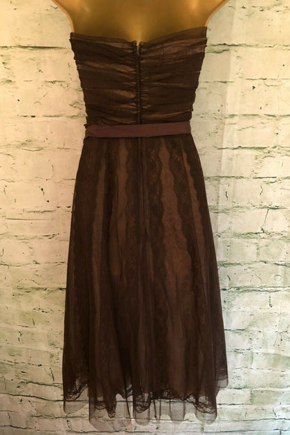 BCBG MAXAZRIA Brown Tulle Fit & Flare Strapless Cocktail Dress UK 10 US 6 EU 38 Timeless Fashions