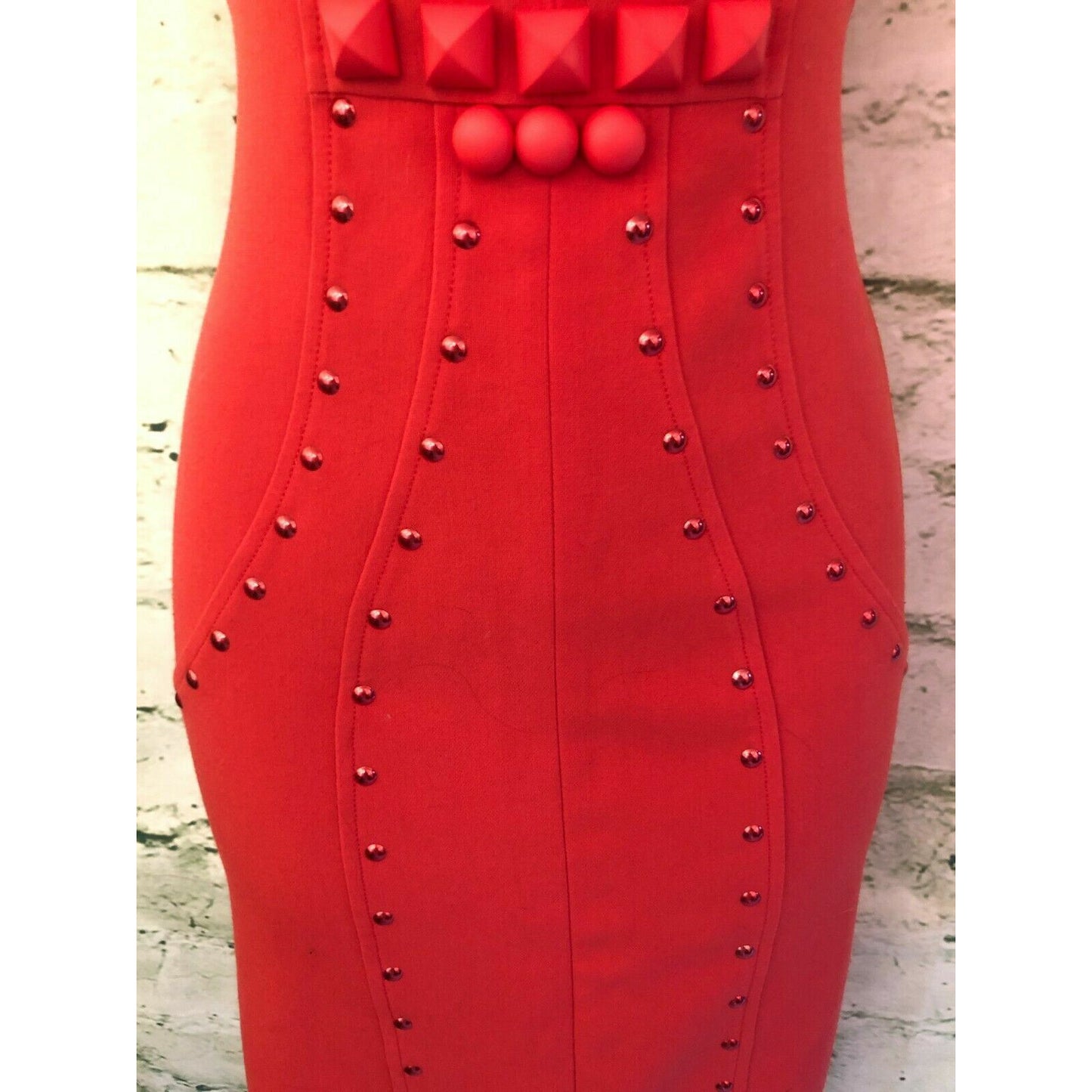 Tenax Red Studded Bodycon Sleeveless Dress UK 8 US 4 EU 36 IT 40 RRP £230.00 Timeless Fashions