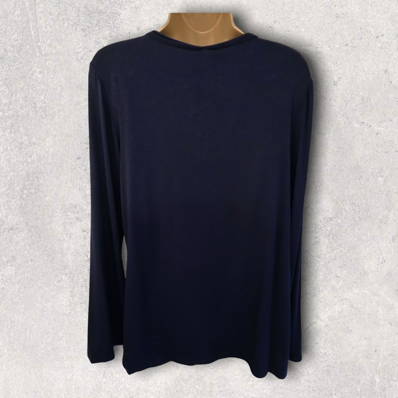 Max Studio Navy Jersey Tie Neck Long Sleeve Top Size L UK 12 US 8 EU 40 Timeless Fashions