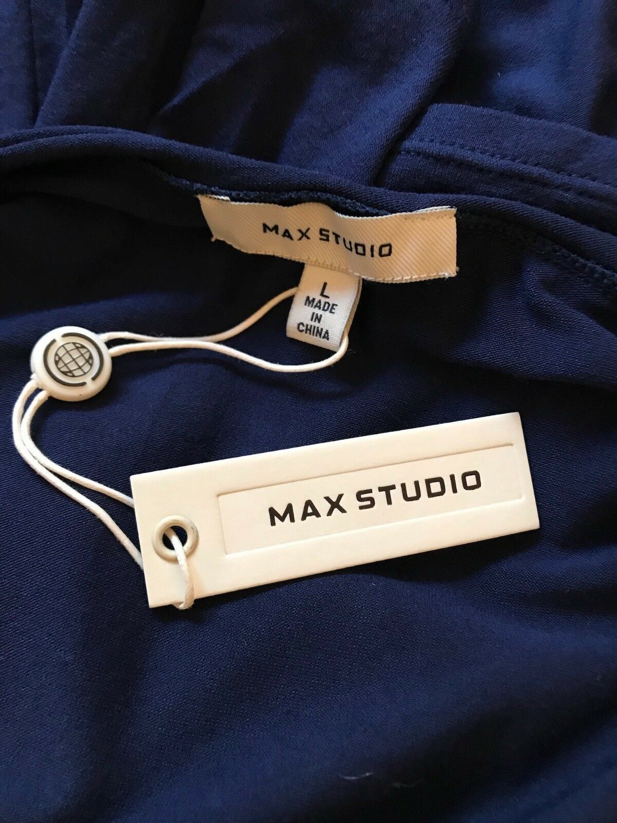 Max Studio Navy Jersey Tie Neck Long Sleeve Top Size L UK 12 US 8 EU 40 Timeless Fashions