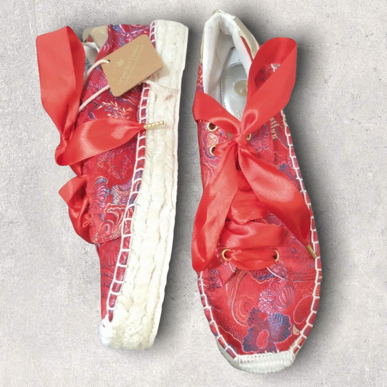 Replay Floral Red Embroidered Orient Box Chinese Espadrilles Trainers UK 7 EU 40 Timeless Fashions