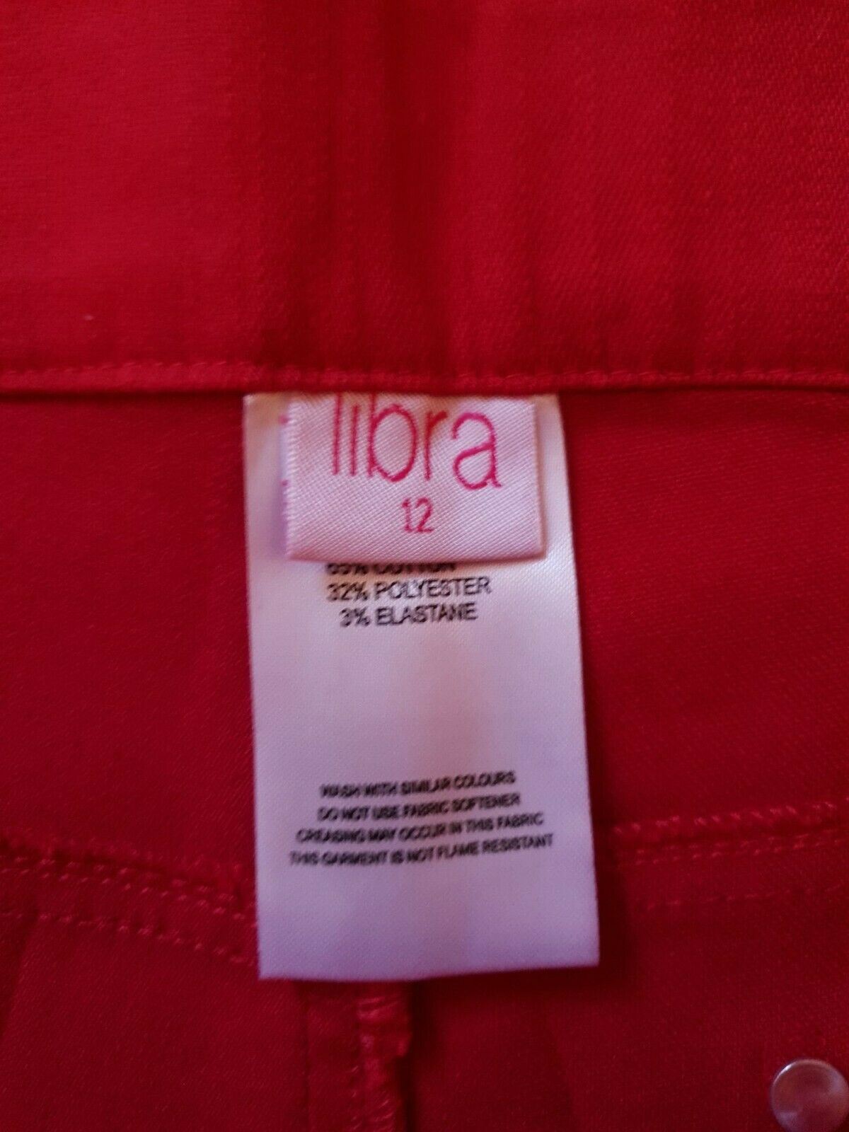 Libra Red Straight Leg High Rise Stretch Jeans UK 12 US 8 EU 40 Timeless Fashions