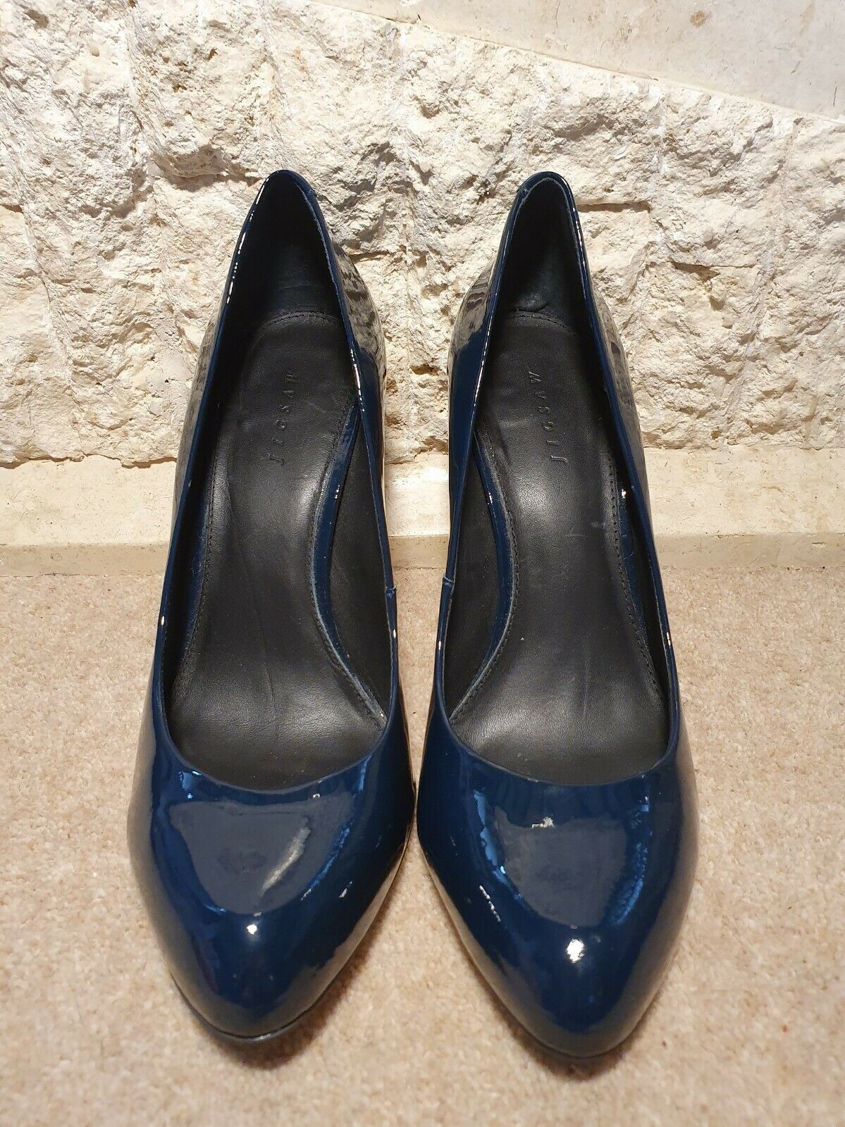 Jigsaw Patent Leather Teal Blue Court Shoes UK 7 RRP £120 Timeless Fashions