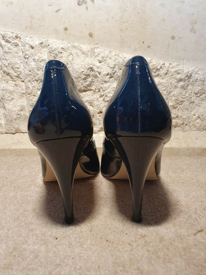 Jigsaw Patent Leather Teal Blue Court Shoes UK 7 Timeless Fashions