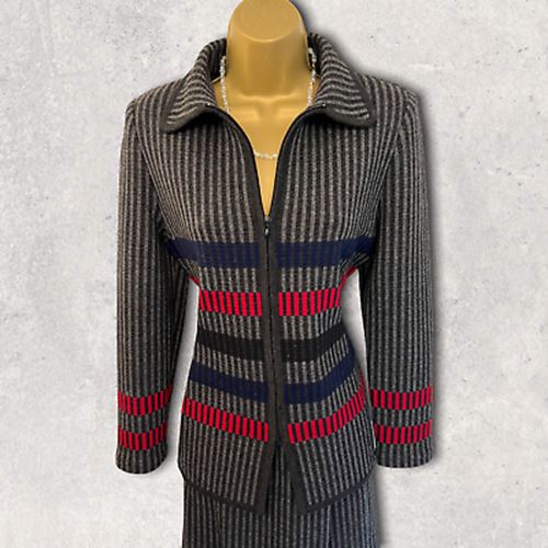 Avagolf Womens Vintage Grey Wool Striped 1960's Skirt Suit UK 10 US 6 EU 38 IT 42 Timeless Fashions