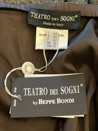 Teatro dei Sogni by Beppe Bondi Grey Wool Mix Flared Skirt UK 14 US 10 EU 42 IT 46 Timeless Fashions