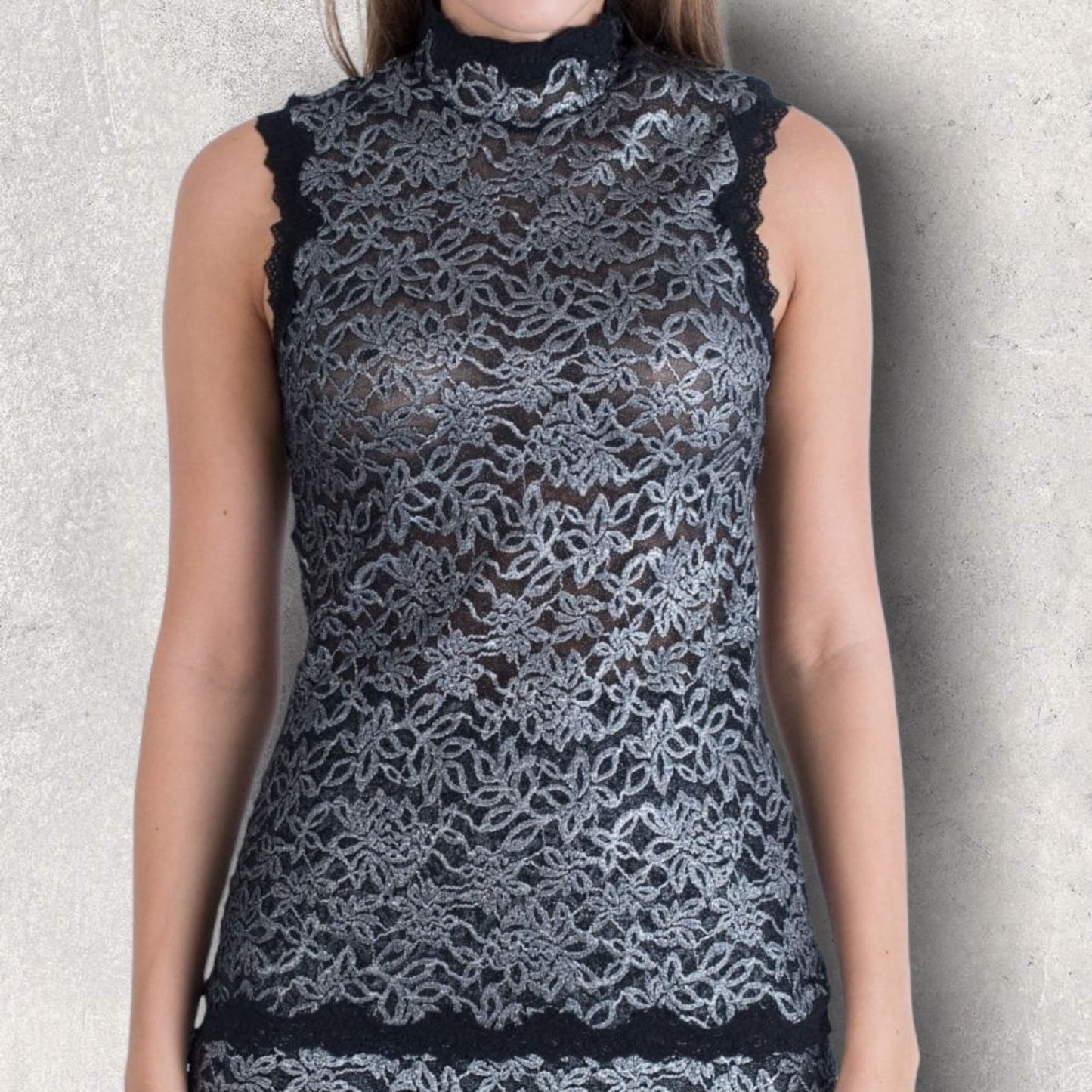 ROSEMUNDE Black & Silver Metallic Sleeveless Lace Top Size S UK 10 US 6 EU 38 RRP £69 Timeless Fashions