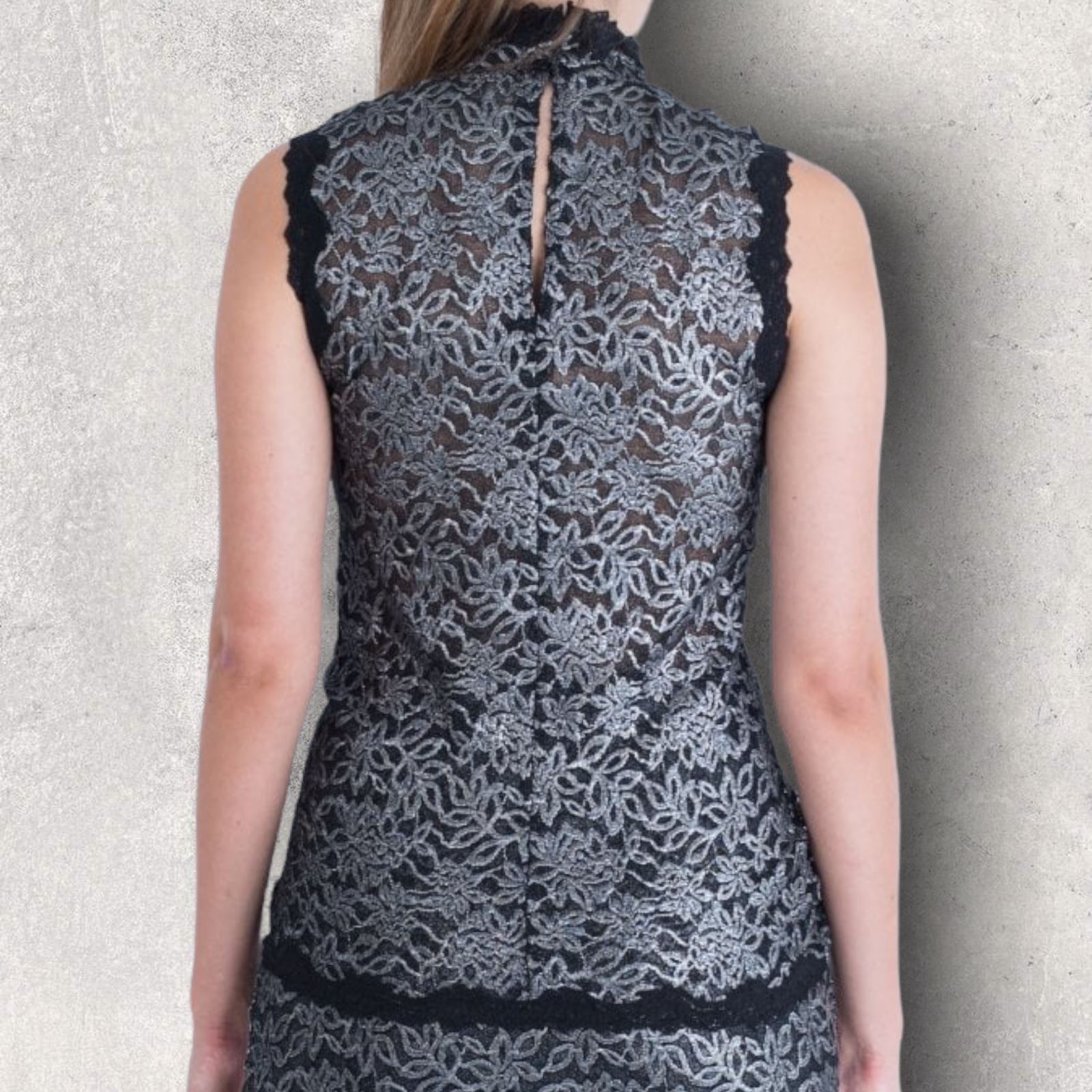 ROSEMUNDE Black & Silver Metallic Sleeveless Lace Top Size S UK 10 US 6 EU 38 RRP £69 Timeless Fashions