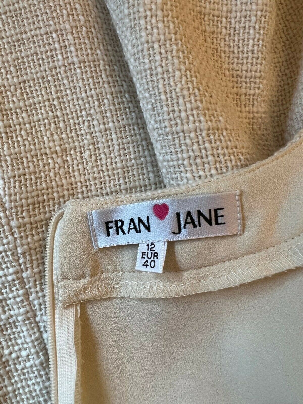 Fran Jane Cream Cotton Boucle Bow Detail Sleeveless Pencil Dress UK 12 US 8 EU 40 Timeless Fashions