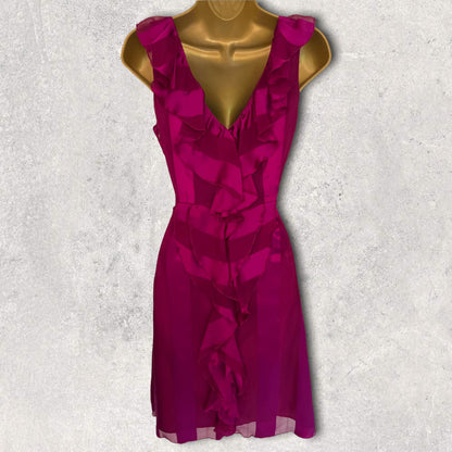 Moschino Fuschia Pink Silk Ruffle Dress IT 40 UK 8 US 4 EU 36 Timeless Fashions